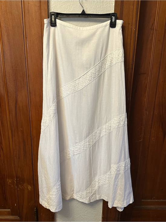 Dresses & Skirts - White A-Line Maxi Skirt with Lace Insets - Women